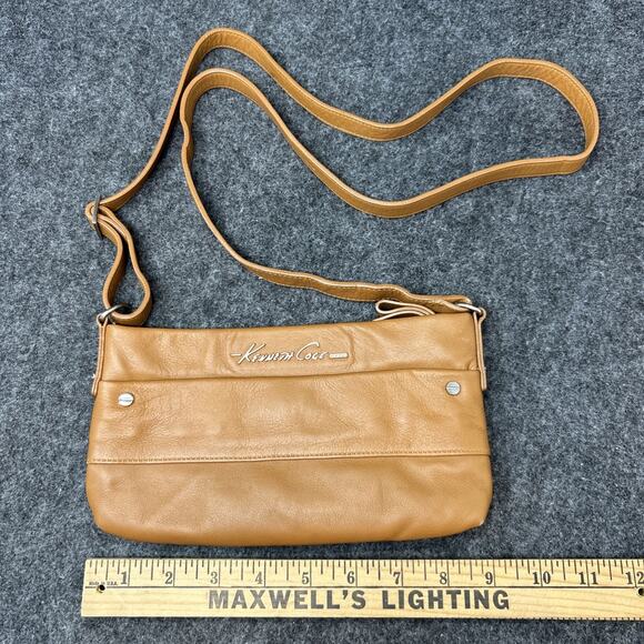 Kenneth Cole Genuine Leather Crossbody Shoulder Bag Adjustable Strap Tan - Picture 1 of 11